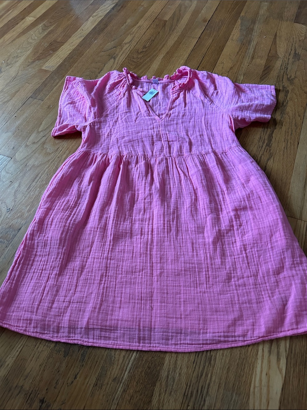 Pink Gauze Short Sleeve Baby Doll Dress